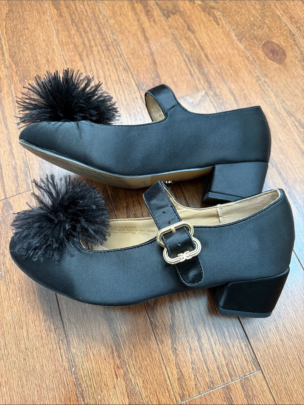 Girls Sam Edelman Black Pom Mary Jane Heel Dress Shoes